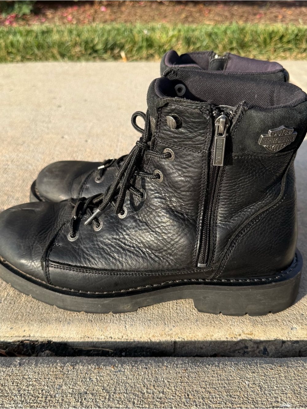 Harley-Davidson Biker Black Leather Steel Toe Lace-Up Motorcycle Boots Size 13